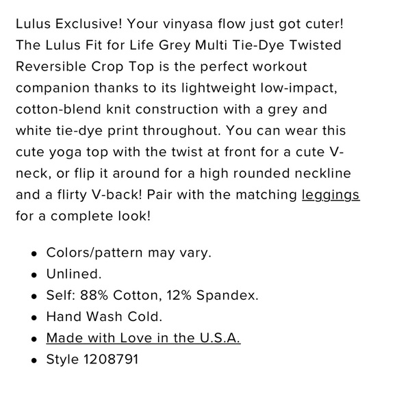 Lulu’s Fit For Life Tie Dye Reversible Crop Top Sz XS - Picture 10 of 10